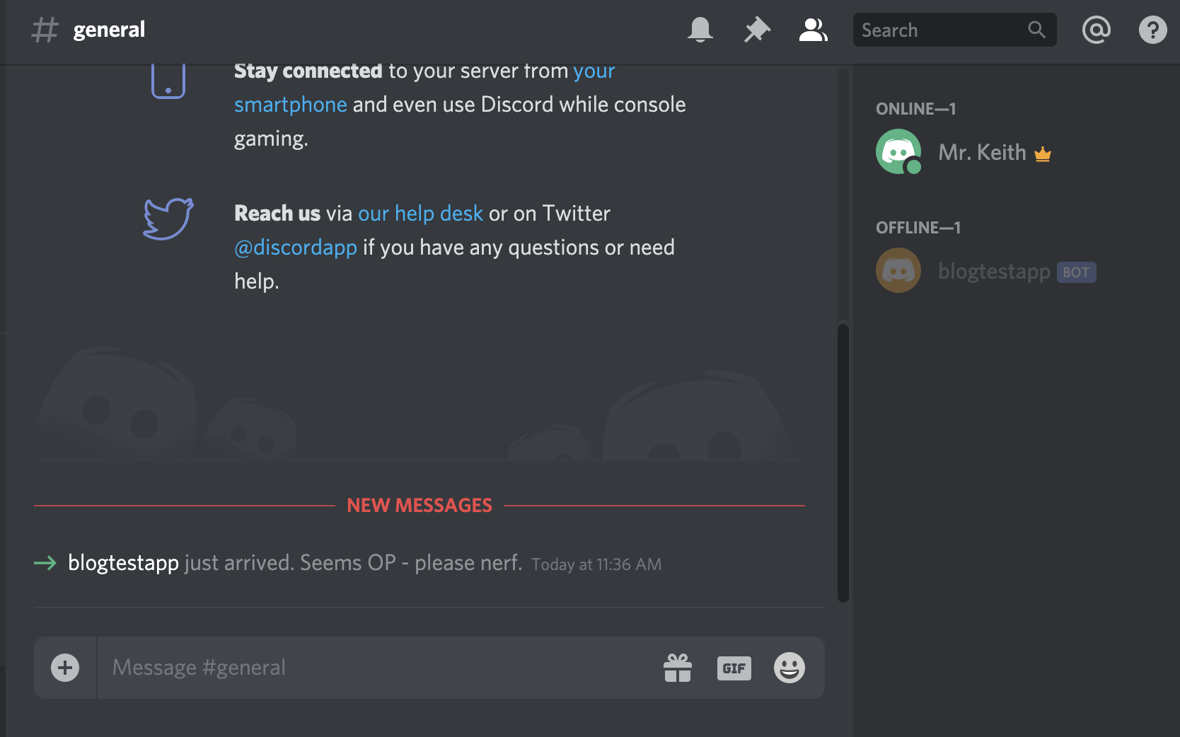 Now if you navigate back to Discord, you should see the bot listed in your Discord...